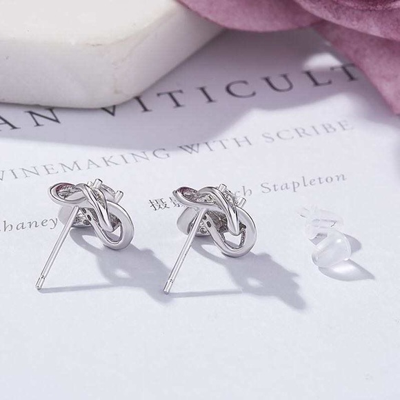 Sterling Silver Knot Stud Earrings - Picture 2 of 4